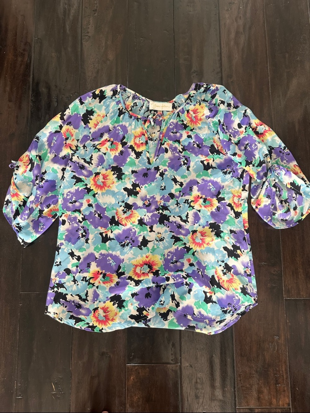 Yumi Kim silk S Floral Print Women's Blouse - Purple Multi